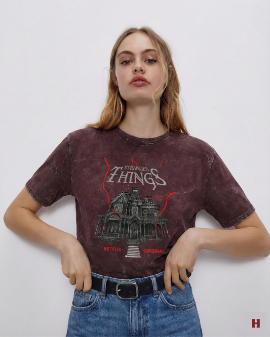 Stranger Things Unisex Acid Washed Oversized T-Shirt